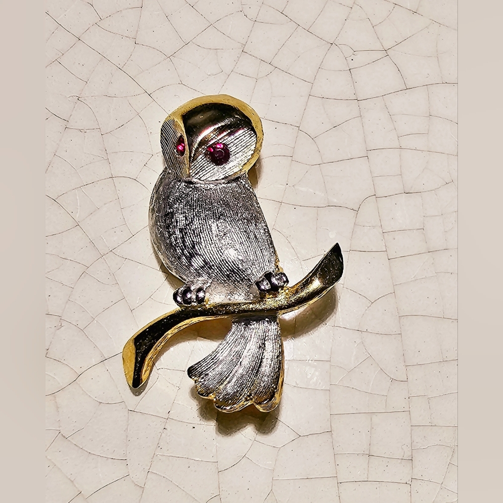 Alice Caviness rare find owl on branch silver and gold tone #owllover #luxury